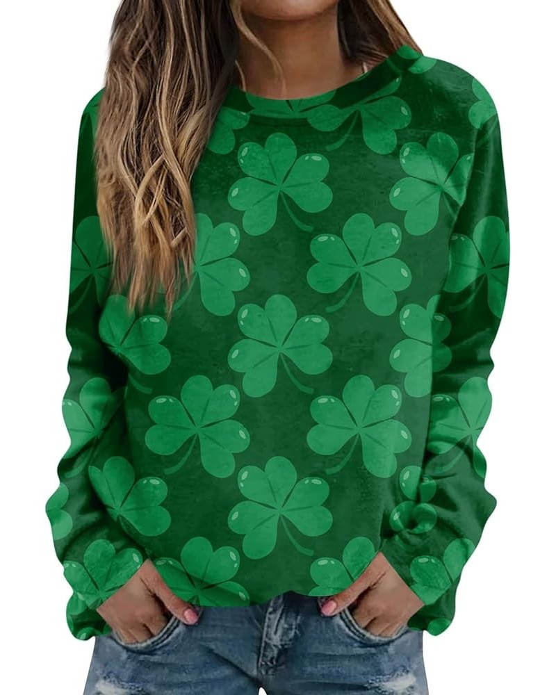 St Patricks Day Shirt Crew Neck Sweatshirts Women’s Shamrock Long Sleeve Shirt Tunic Pullover Clover Loose Sweatshirt 03-gree...