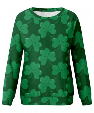 St Patricks Day Shirt Crew Neck Sweatshirts Women’s Shamrock Long Sleeve Shirt Tunic Pullover Clover Loose Sweatshirt 03-gree...