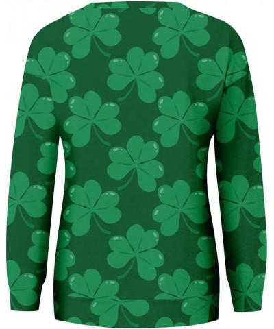 St Patricks Day Shirt Crew Neck Sweatshirts Women’s Shamrock Long Sleeve Shirt Tunic Pullover Clover Loose Sweatshirt 03-gree...