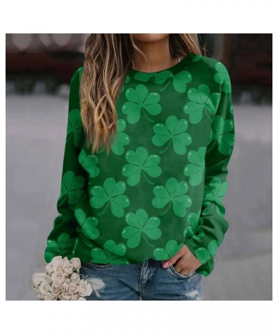 St Patricks Day Shirt Crew Neck Sweatshirts Women’s Shamrock Long Sleeve Shirt Tunic Pullover Clover Loose Sweatshirt 03-gree...