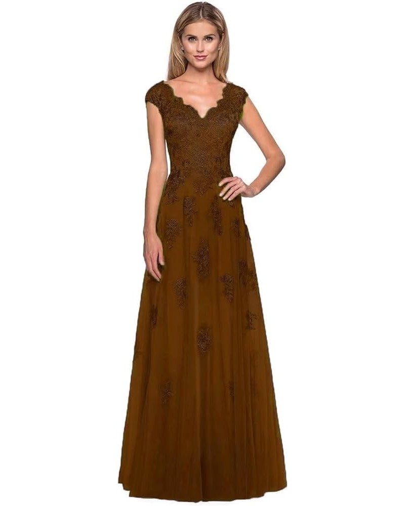 V-Neck Tulle Mother of Bride Dresses with Pockets A-line Mother of The Groom Dresses Formal Wedding Guests Dresses Brown $32....