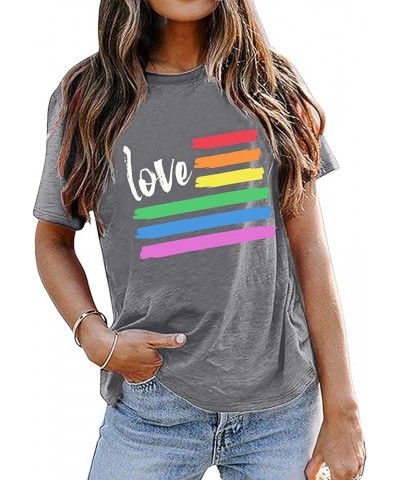 LGBT Gay Pride Shirt Women Funny Rainbow Love Graphic T-Shirt Equality Tee Casual Short Sleeve Tops Light Gray $11.43 T-Shirts