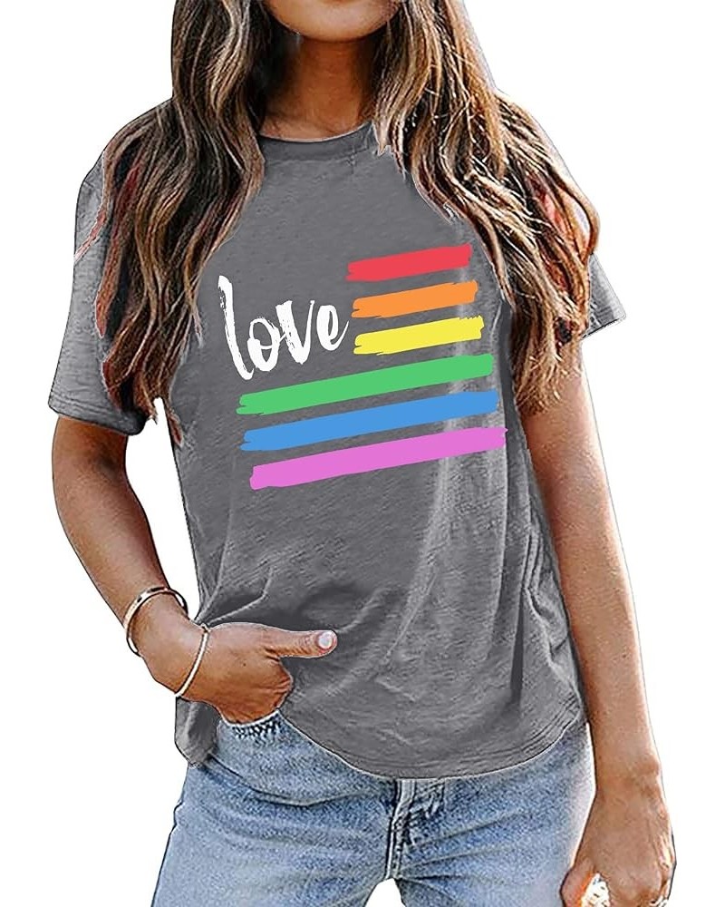 LGBT Gay Pride Shirt Women Funny Rainbow Love Graphic T-Shirt Equality Tee Casual Short Sleeve Tops Light Gray $11.43 T-Shirts