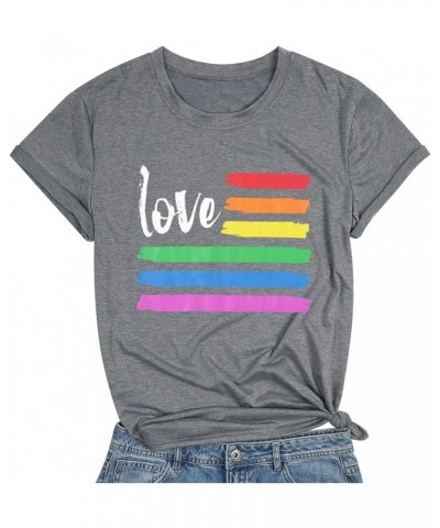 LGBT Gay Pride Shirt Women Funny Rainbow Love Graphic T-Shirt Equality Tee Casual Short Sleeve Tops Light Gray $11.43 T-Shirts