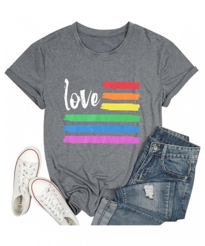 LGBT Gay Pride Shirt Women Funny Rainbow Love Graphic T-Shirt Equality Tee Casual Short Sleeve Tops Light Gray $11.43 T-Shirts