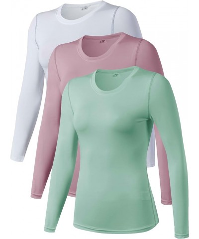 Women's 3 Pack Dry Fit Athletic Compression Base Layer Long Sleeve Pink,white,pastel Green $23.21 Activewear