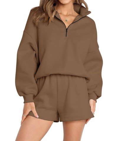 Women's Oversized 2 Piece Lounge Matching Sets Half Zip Sweatshirts Sweatsuit Brown $20.39 Sleep & Lounge