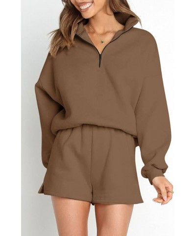 Women's Oversized 2 Piece Lounge Matching Sets Half Zip Sweatshirts Sweatsuit Brown $20.39 Sleep & Lounge