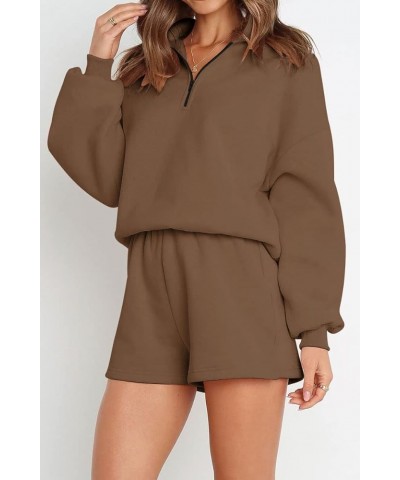 Women's Oversized 2 Piece Lounge Matching Sets Half Zip Sweatshirts Sweatsuit Brown $20.39 Sleep & Lounge