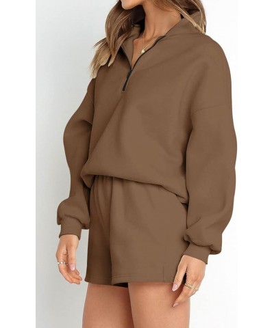 Women's Oversized 2 Piece Lounge Matching Sets Half Zip Sweatshirts Sweatsuit Brown $20.39 Sleep & Lounge