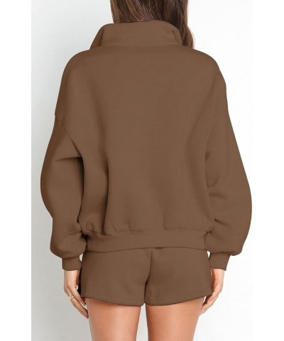 Women's Oversized 2 Piece Lounge Matching Sets Half Zip Sweatshirts Sweatsuit Brown $20.39 Sleep & Lounge