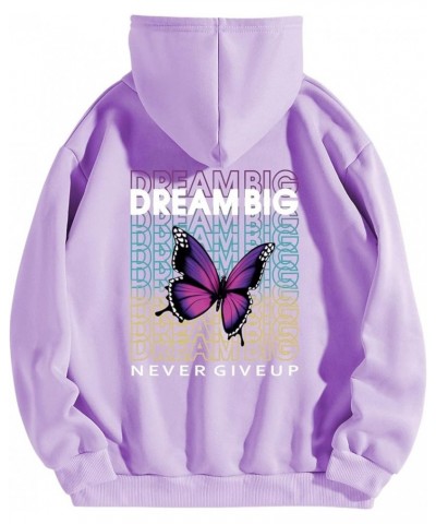 Women's Graphic Long Sleeve Thermal Hoodie Kangaroo Pocket Drawstring Sweatshirt Lilac Purple $11.13 Hoodies & Sweatshirts