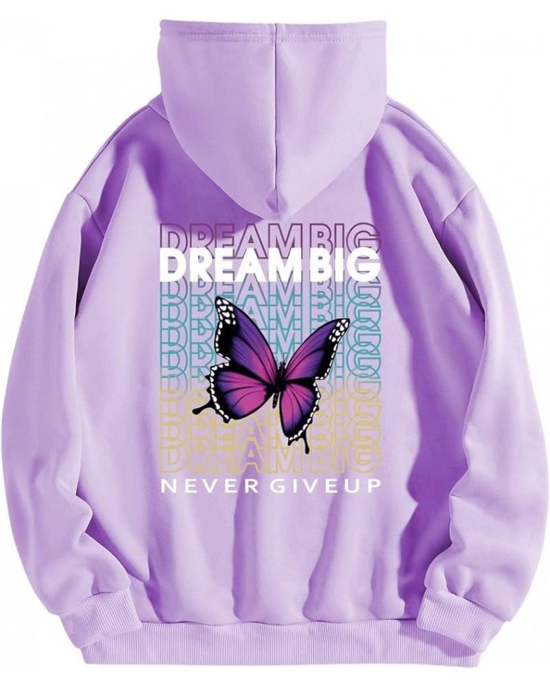 Women's Graphic Long Sleeve Thermal Hoodie Kangaroo Pocket Drawstring Sweatshirt Lilac Purple $11.13 Hoodies & Sweatshirts