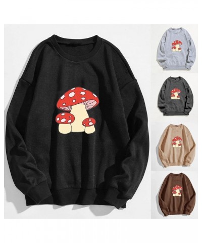 Mushroom Cute Skateboarding Frog Crewneck Sweatshirt Women Long Sleeve Kawaii Mushroom Printed Sweatshirts Aesthetic Black $1...