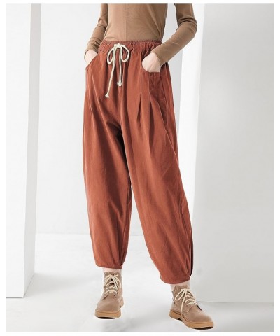 Women's Harem Baggy Pants Casual Wide Leg Pant Cotton Drawstring Boho Hippie Trousers Orange $17.63 Pants