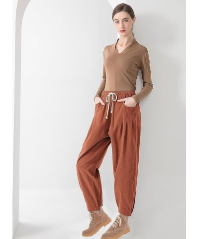 Women's Harem Baggy Pants Casual Wide Leg Pant Cotton Drawstring Boho Hippie Trousers Orange $17.63 Pants