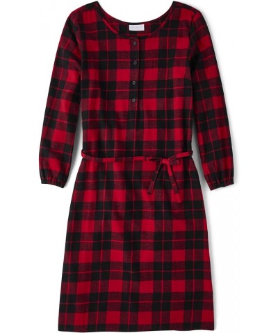 Women's Fall Plaid Long Sleeve Dress Red Buffalo Plaid $20.83 Dresses