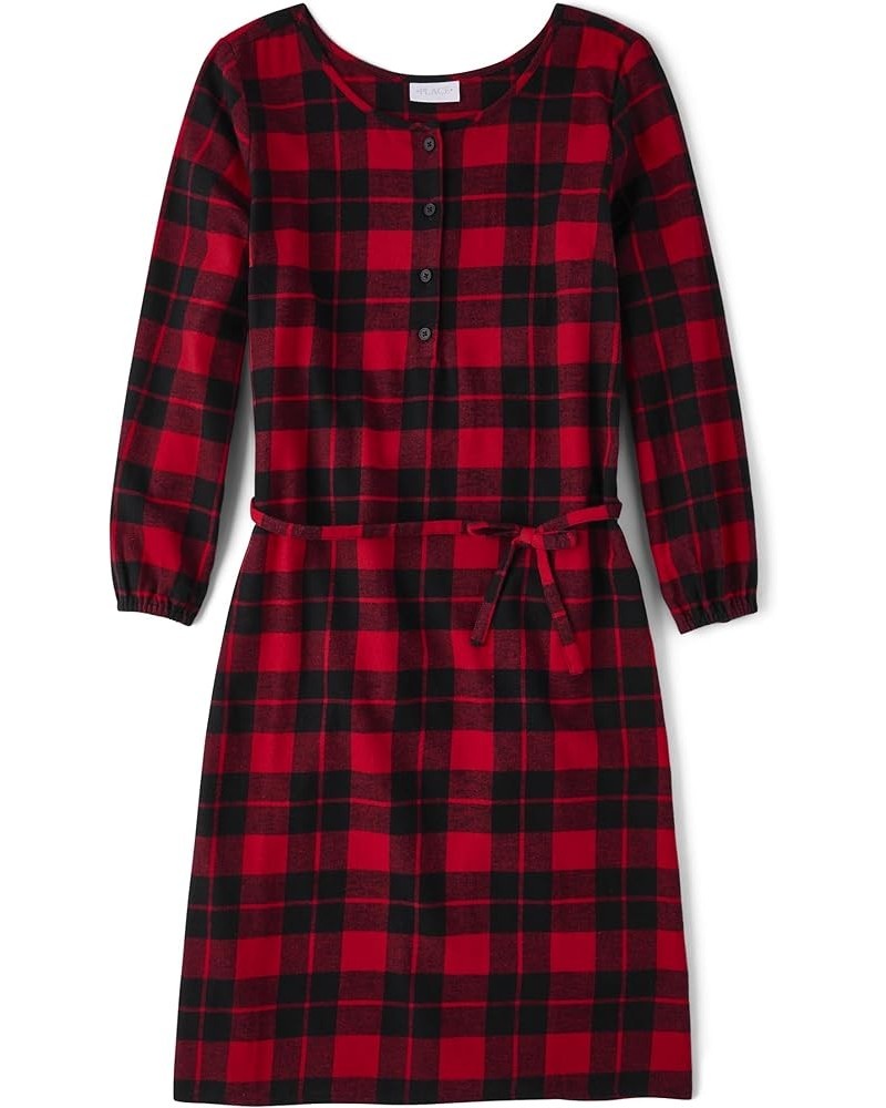 Women's Fall Plaid Long Sleeve Dress Red Buffalo Plaid $20.83 Dresses