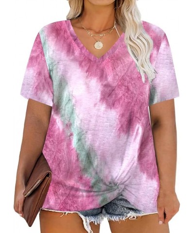 Women's Plus Size Knotted Tops Short Sleeve Tees Casual Tunics Blouses 02_tie Dye_062 $12.60 Shirts