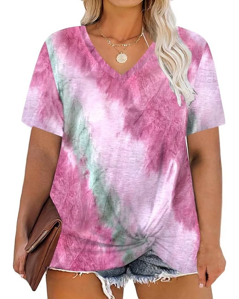 Women's Plus Size Knotted Tops Short Sleeve Tees Casual Tunics Blouses 02_tie Dye_062 $12.60 Shirts