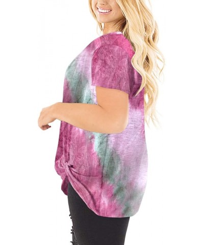 Women's Plus Size Knotted Tops Short Sleeve Tees Casual Tunics Blouses 02_tie Dye_062 $12.60 Shirts