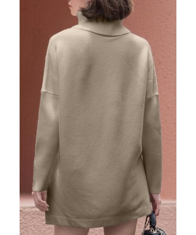 Women Turtleneck Long Batwing Sleeve Spilt Hem Casual Oversized Pullover Sweater Knit Tops Apricot $18.89 Sweaters