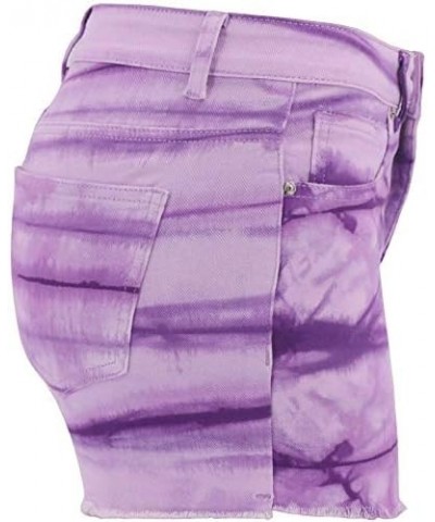 Women's High-Waist Denim Shorts Summer Tie Dye Shorts Casual Jeans Shorts Purple $15.58 Shorts