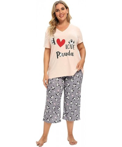 Women's Pajamas Set Soft V Neck Sleepwear Top and Capri Pj Lounge Sets Cartoon Heart Shape Cat Nighty Plus Size Love Panda $1...