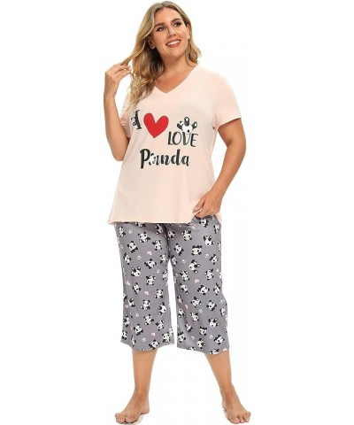 Women's Pajamas Set Soft V Neck Sleepwear Top and Capri Pj Lounge Sets Cartoon Heart Shape Cat Nighty Plus Size Love Panda $1...