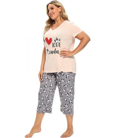 Women's Pajamas Set Soft V Neck Sleepwear Top and Capri Pj Lounge Sets Cartoon Heart Shape Cat Nighty Plus Size Love Panda $1...