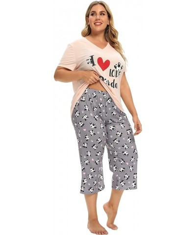 Women's Pajamas Set Soft V Neck Sleepwear Top and Capri Pj Lounge Sets Cartoon Heart Shape Cat Nighty Plus Size Love Panda $1...