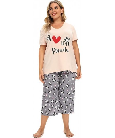 Women's Pajamas Set Soft V Neck Sleepwear Top and Capri Pj Lounge Sets Cartoon Heart Shape Cat Nighty Plus Size Love Panda $1...