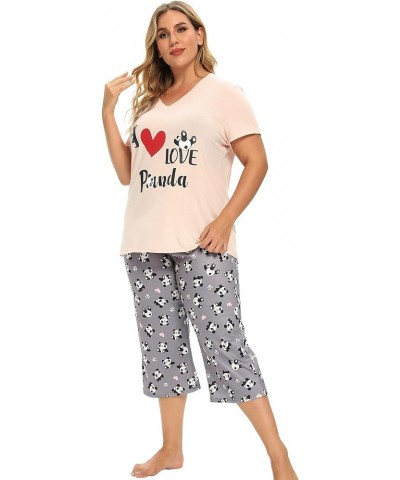 Women's Pajamas Set Soft V Neck Sleepwear Top and Capri Pj Lounge Sets Cartoon Heart Shape Cat Nighty Plus Size Love Panda $1...