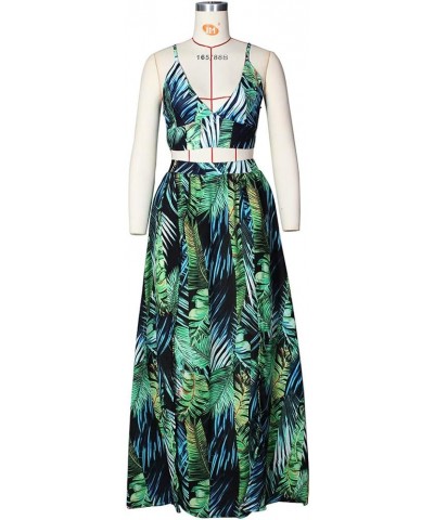 Women's Chiffon Bohemian Floral Printed 2 Piece Sets Crop Cami Top & Split Beach Party Maxi Dress A Green $17.20 Suits