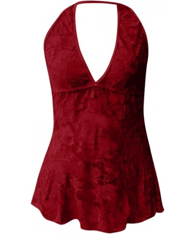 Sexy Lingerie Dress for Women Erotic Babydoll Halter Lace Sling Dress Sexy Nightdress 1*wine $7.01 Sleep & Lounge