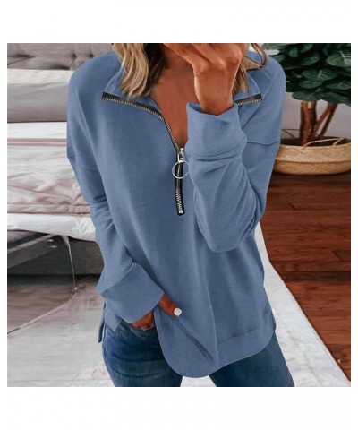 Womens Sweatshirts 2023 Loose Half Zip Long Sleeve Solid Color Lapel Pullover Tops Hiking Clothing Navy $10.03 Hoodies & Swea...