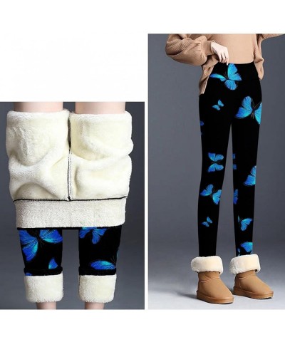 Winter Sherpa Fleece Lined Leggings for Women High Waist Stretchy Thick Cashmere Leggings Plush Warm Thermal Pants 25-blue $5...