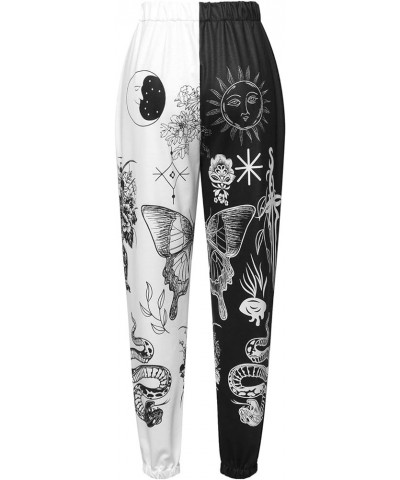 Women's Graffiti Loose Casual Pants Trendy Printed Elastic Waist Ankle-Tied Street Jogger Pants Sweatpants Black White Boho $...