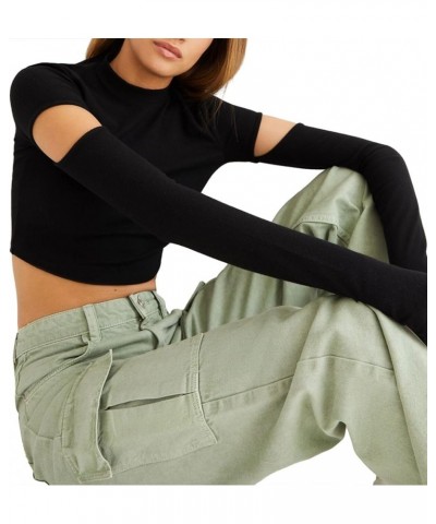 Tight Long Sleeve Shirts for Women Casual Sexy Basic Tee Going Out Streetwear Solid Color Y2K Fitted Crop Top Black-thumb Hol...