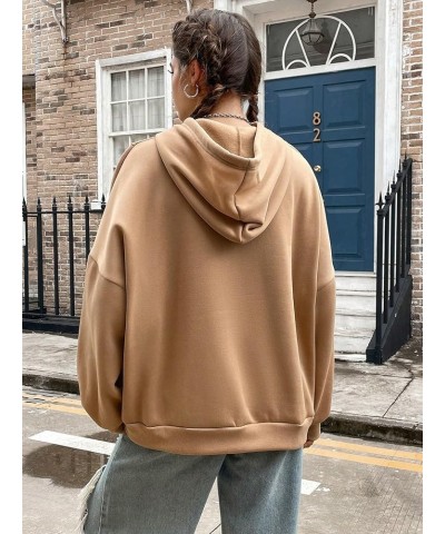 Women's Oversized Drop Shoulder Plain Sweatshirt Thermal Hoodie Pullover With Pockets Camel $7.50 Hoodies & Sweatshirts