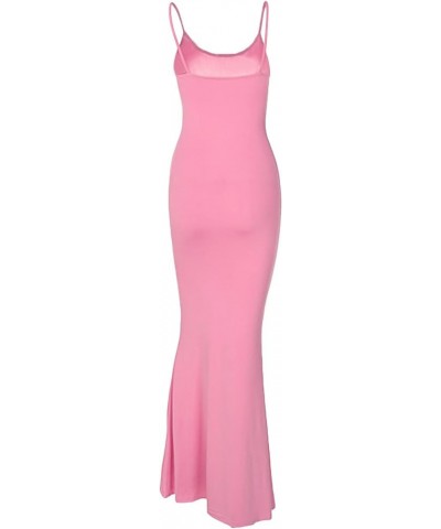 Women Spaghetti Strap Bodycon Maxi Dress Slip Sleeveless Solid Color Square Neck Elegant Long Cami Dresses D Light Pink $12.3...