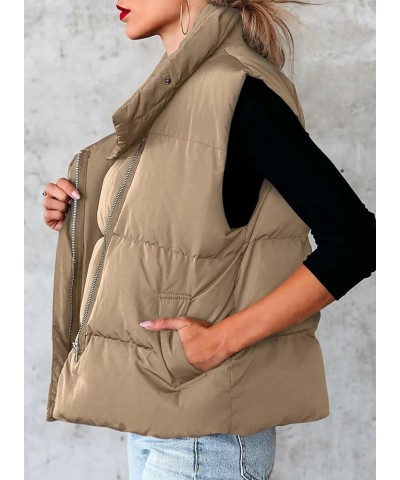 Women's Puffer Vest Lightweight Sleeveless Stand Collar Zip UP Winter Padded Gilet Jacket with Pockets Khaki $9.00 Vests