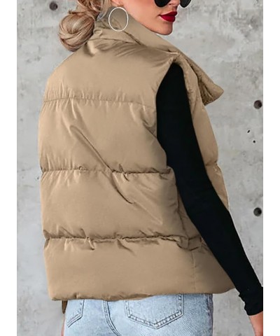 Women's Puffer Vest Lightweight Sleeveless Stand Collar Zip UP Winter Padded Gilet Jacket with Pockets Khaki $9.00 Vests