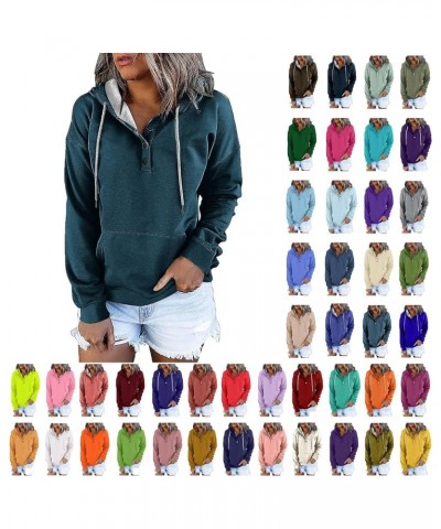 Womens Sweatshirt Fall 2023 Casual Snap Button Drawstring Hoodies Fleece Pullover Long Sleeve Tops Lightweight Pocket A01 Nav...