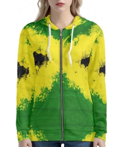 Women Tie Dye Hoodies With Zipper, Tops Long Sleeve Hoody with Kangaroo Pockets, Pullover Hooded Sweatshirt Jamaica Flag $21....