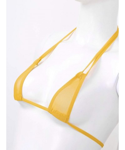 Women's Brazilian Mesh Sheer Extreme Halterneck Micro Bikini Bra Top with G-String Swimsuit 2 Yellow $9.17 Swimsuits