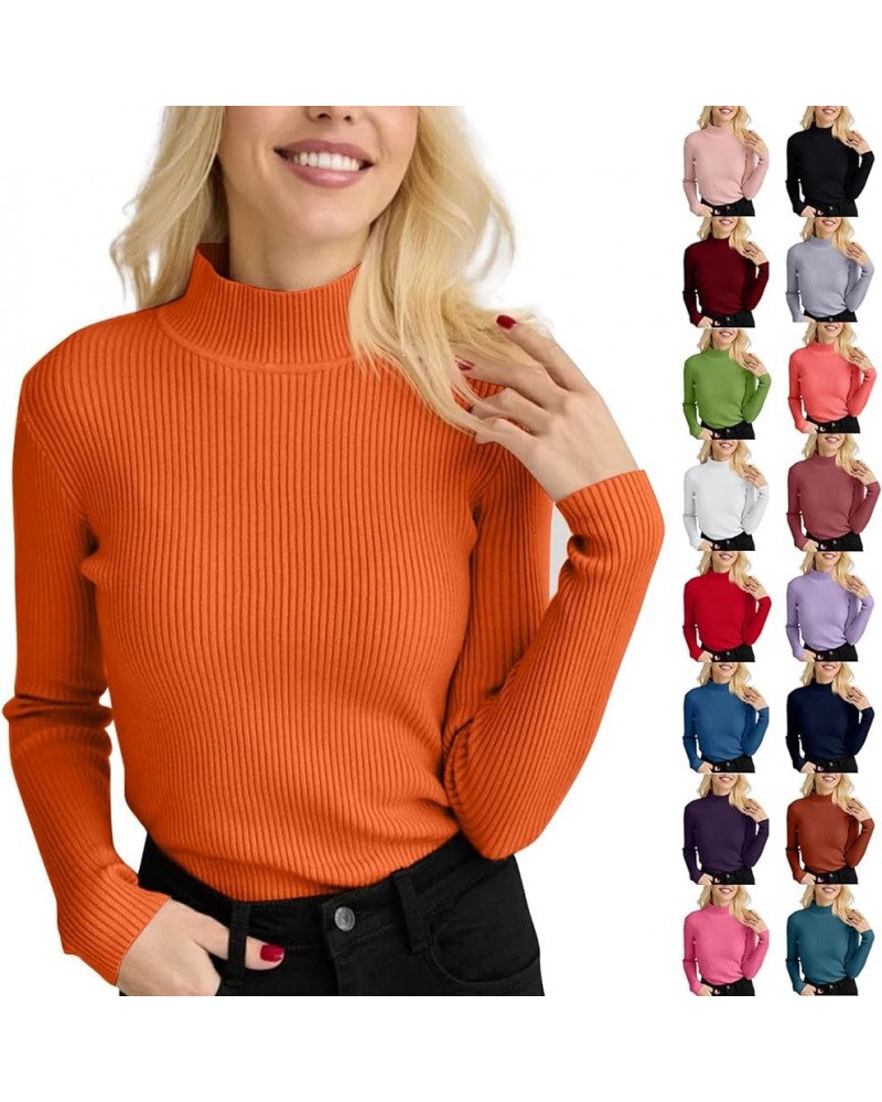 Sweaters for Women Turtleneck Sweater Ribbed Long Sleeve Top Knit Sweater Slim Fitted Basic Casual Tee Tops A-red $8.90 Sweaters