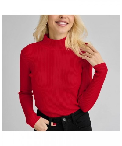 Sweaters for Women Turtleneck Sweater Ribbed Long Sleeve Top Knit Sweater Slim Fitted Basic Casual Tee Tops A-red $8.90 Sweaters