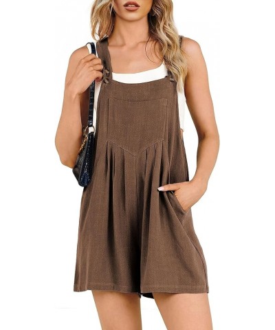 Overall Shorts for Women Summer Casual Loose Linen Short Overalls Jumpsuits Bib Rompers with Pockets Coffee $12.50 Overalls