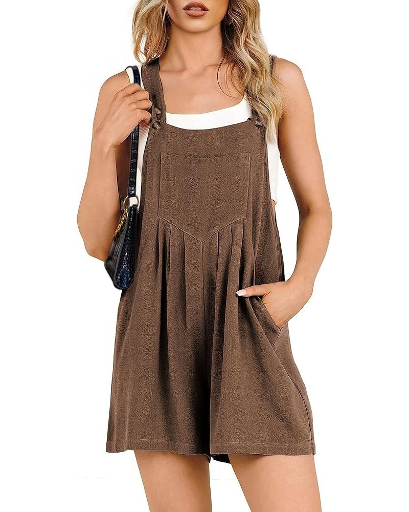 Overall Shorts for Women Summer Casual Loose Linen Short Overalls Jumpsuits Bib Rompers with Pockets Coffee $12.50 Overalls